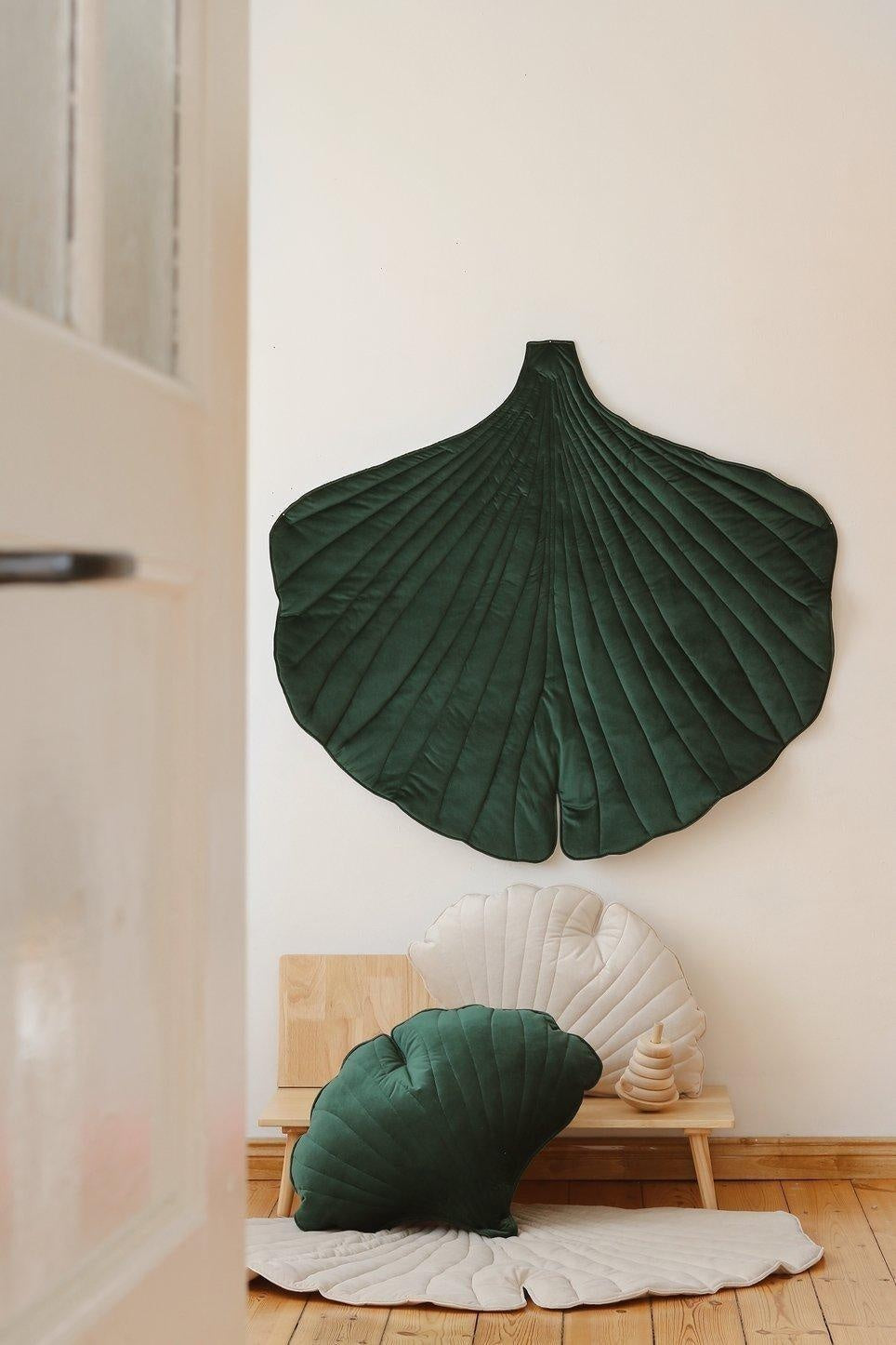 Velvet Green Ginkgo Leaf Pillow