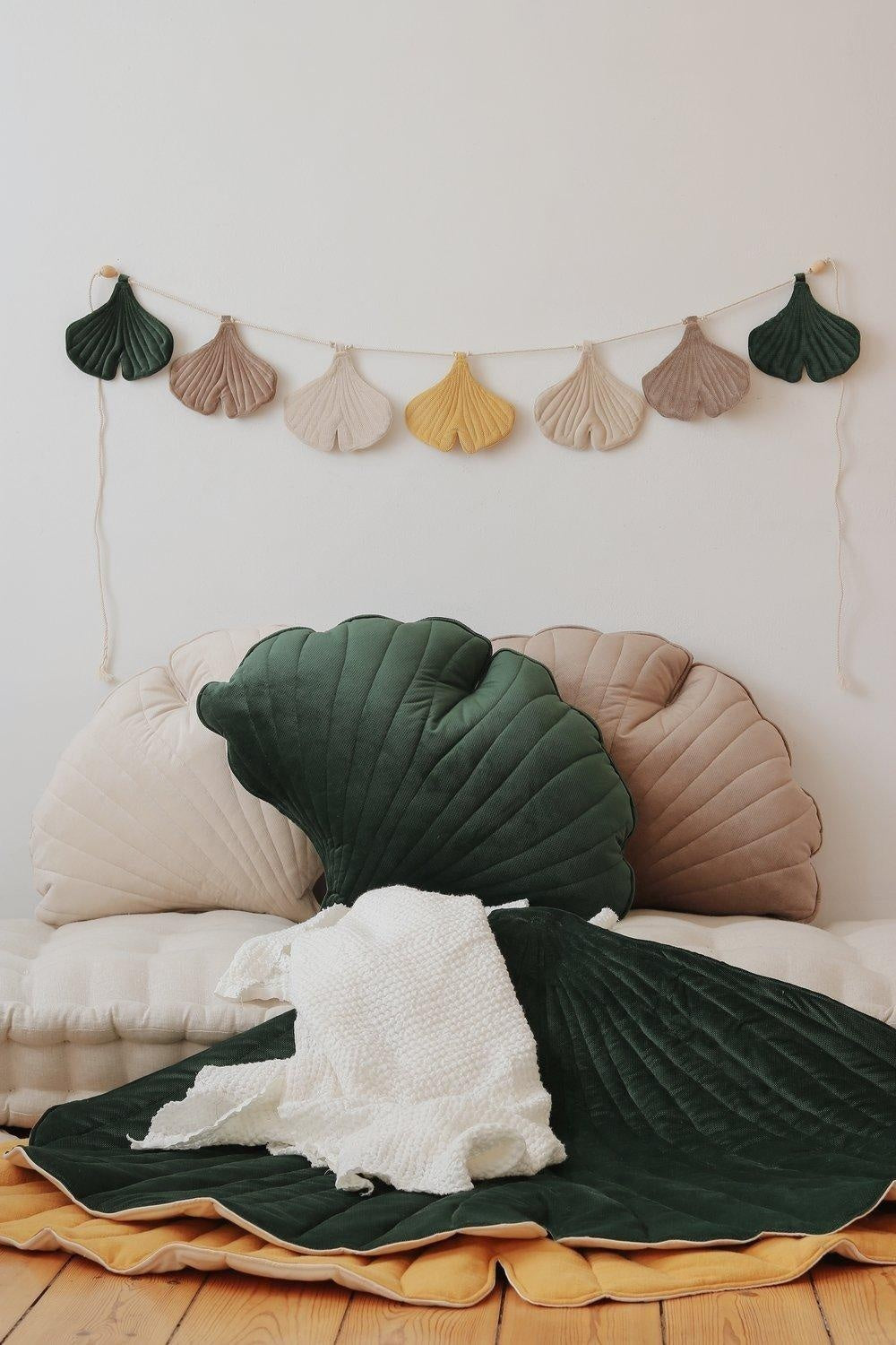 Velvet Green Ginkgo Leaf Pillow