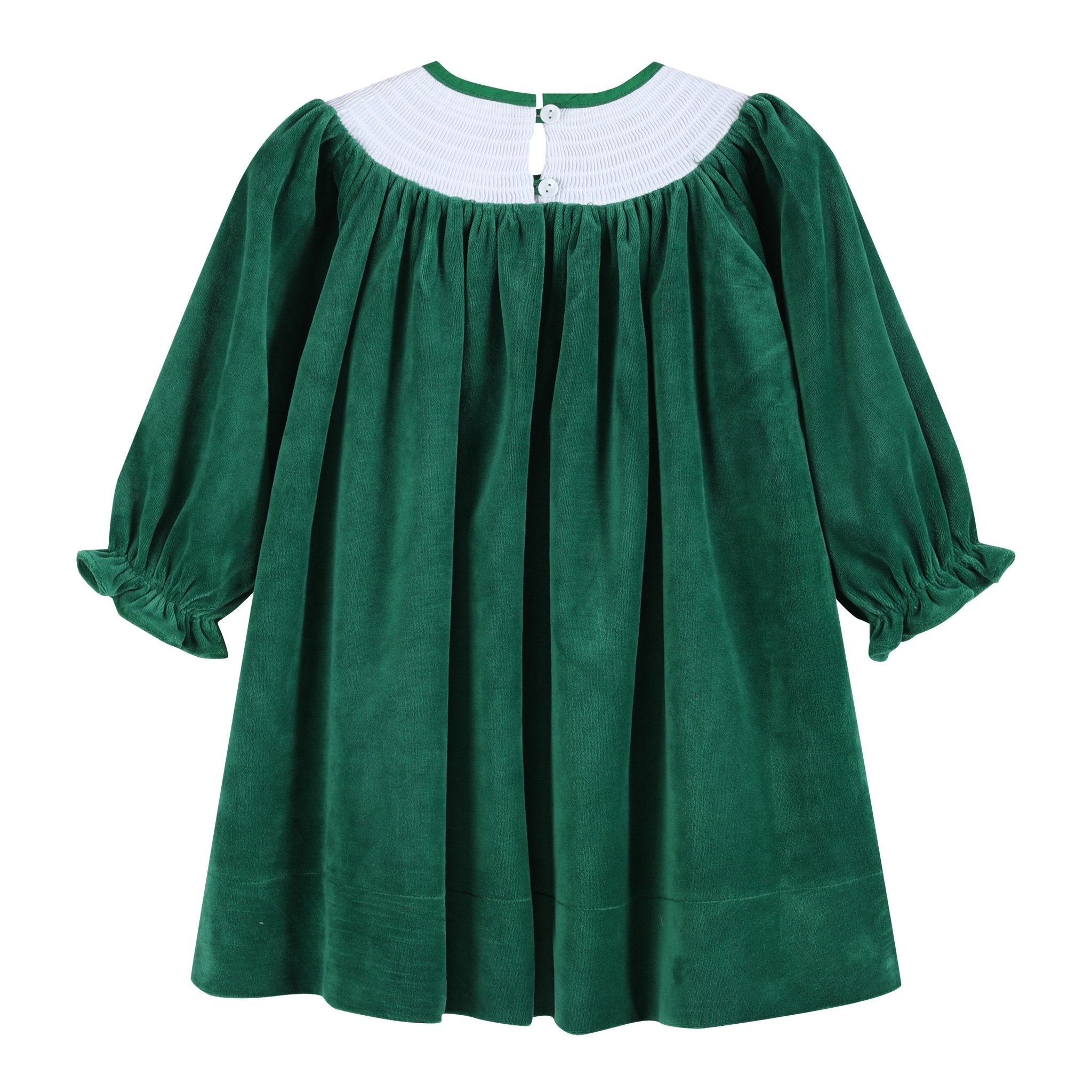 Green Velvet Nativity Smocked Dress