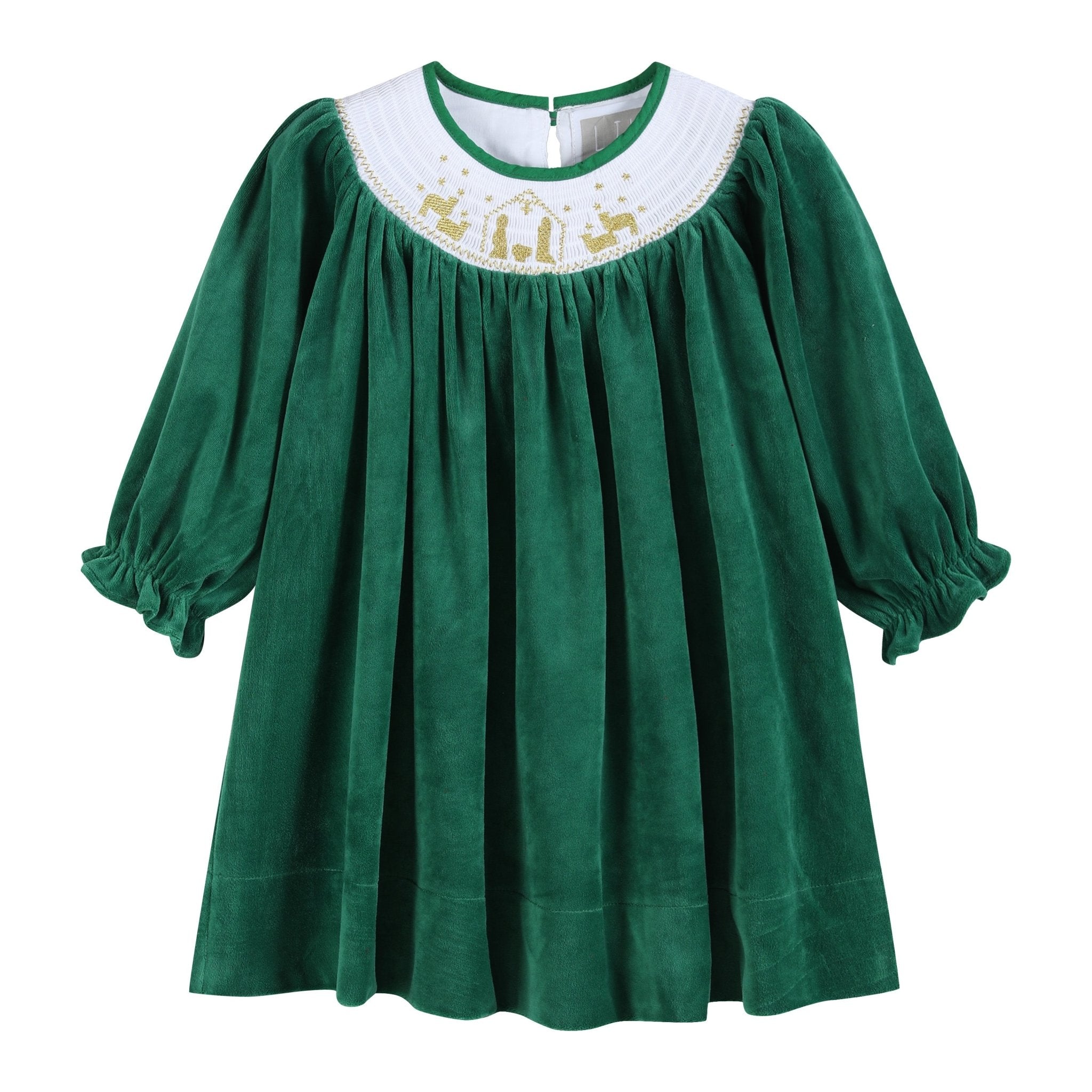 Green Velvet Nativity Smocked Dress