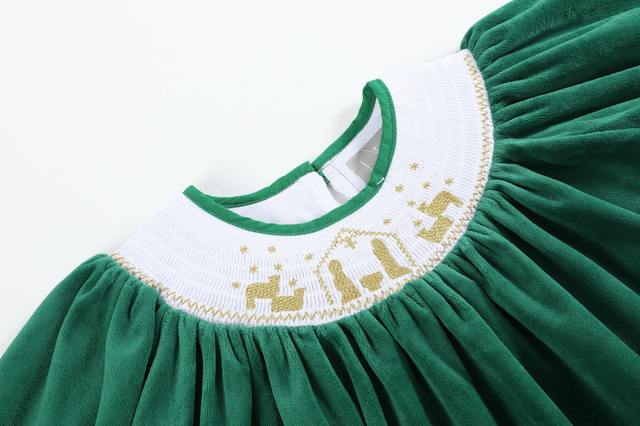 Green Velvet Smocked Dress