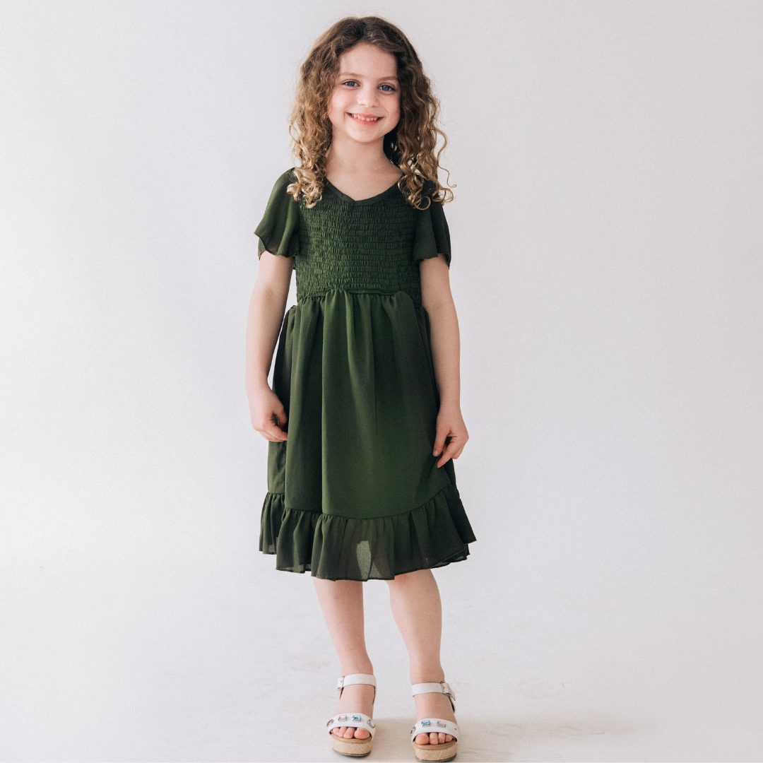 Dark Green Chiffon Dress - Child