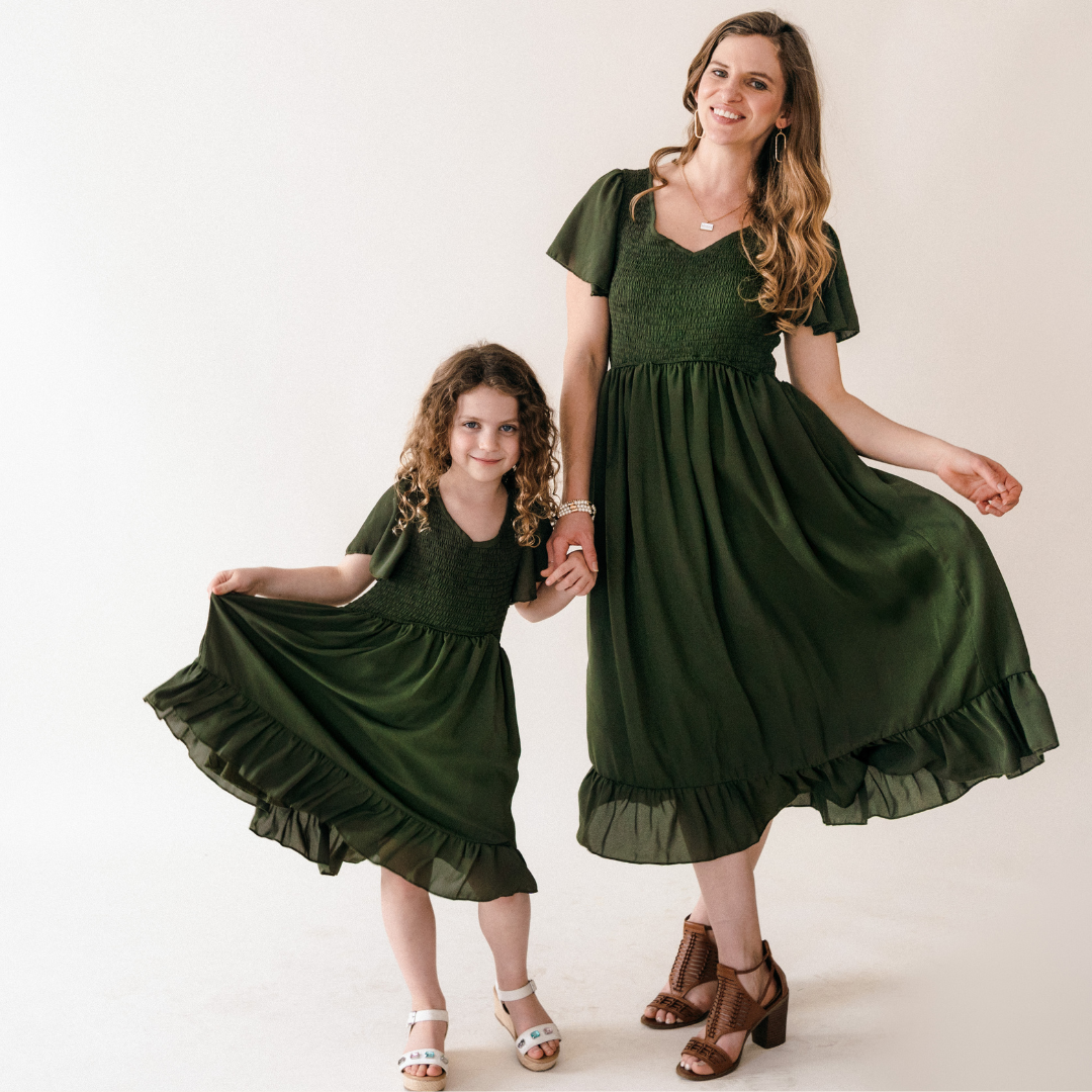 Dark Green Chiffon Dress - Child