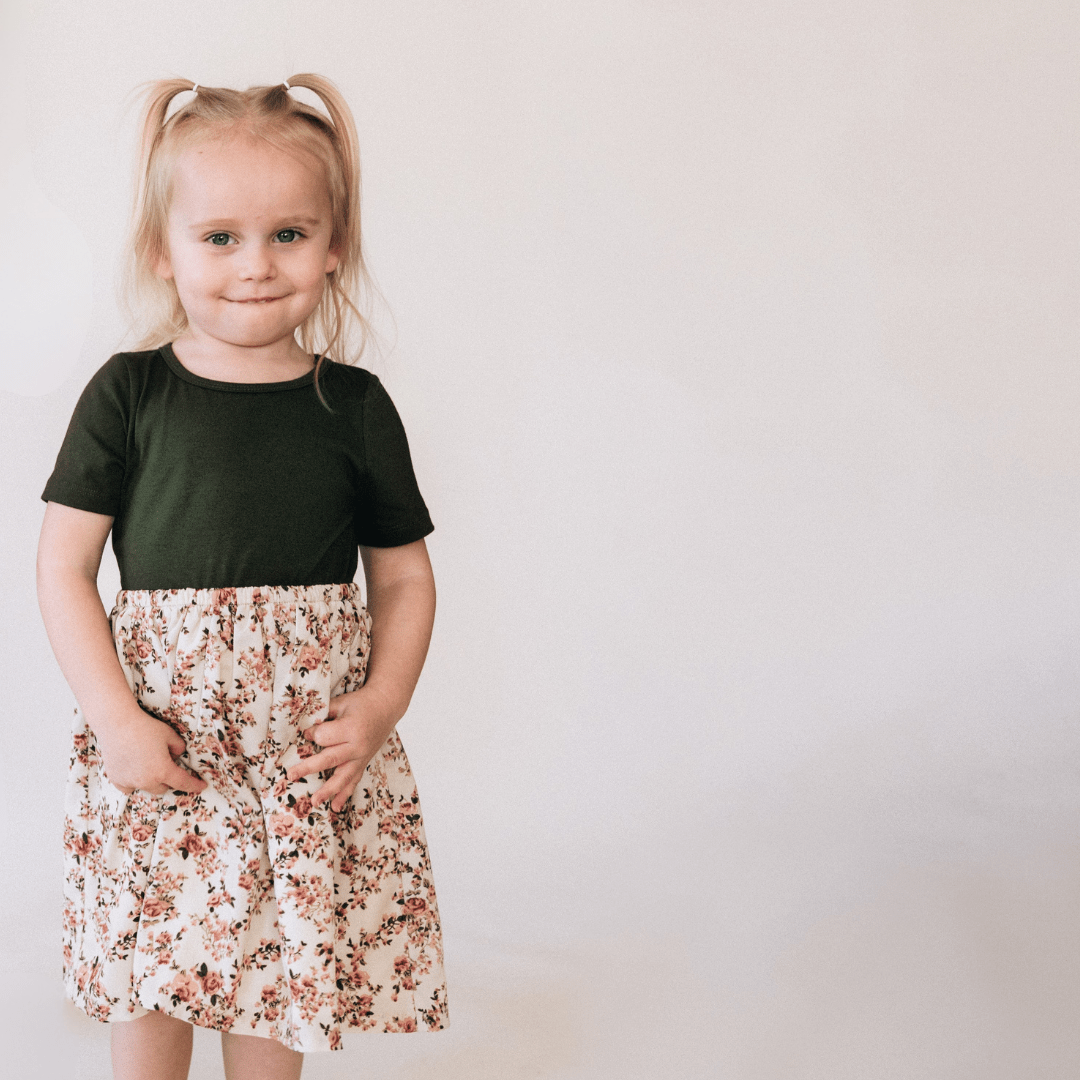 Olive Green Floral Dress - Child