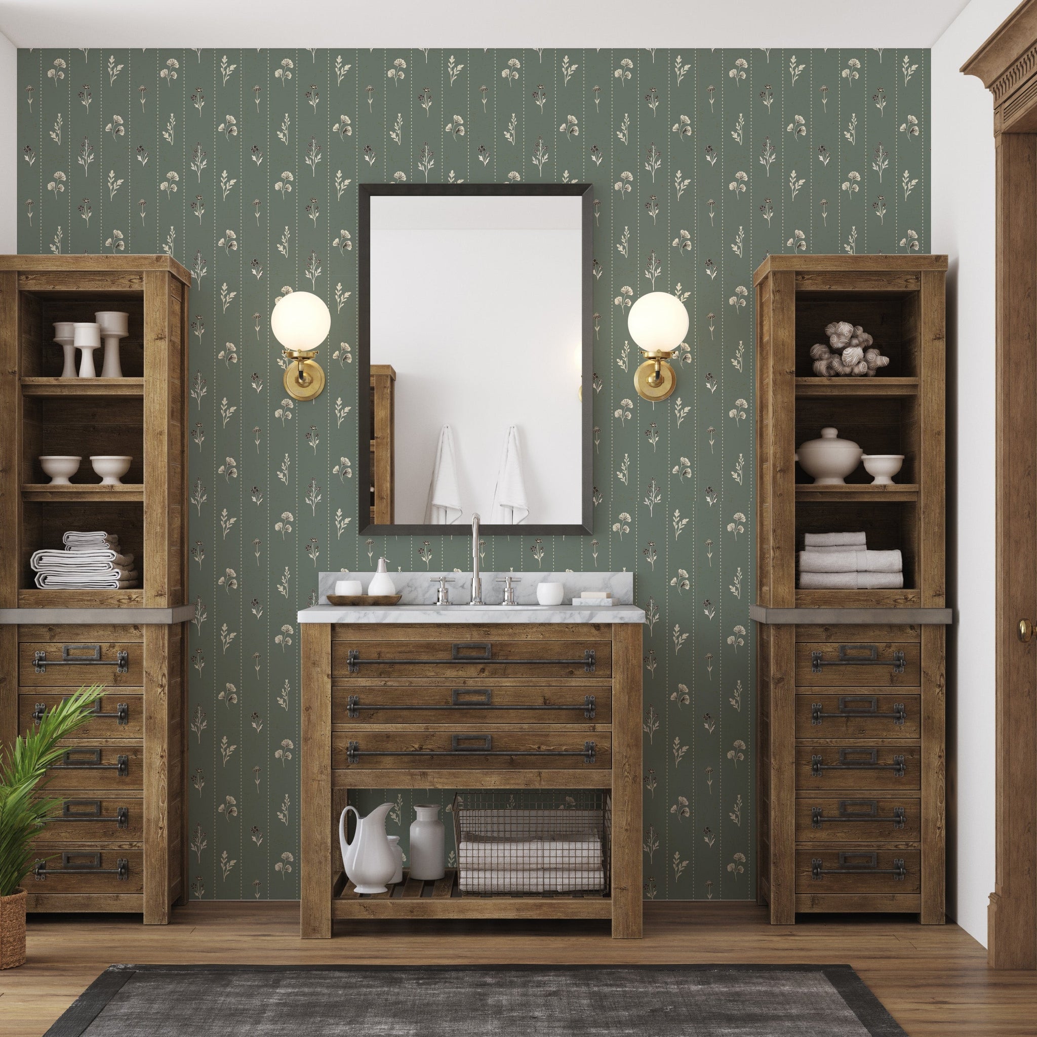 Leni Wallpaper by Loomwell Home Goods | Floral Green Design