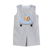 Grey Gingham Puppies In Truck Shortalls