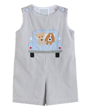 Grey Gingham Puppies In Truck Shortalls