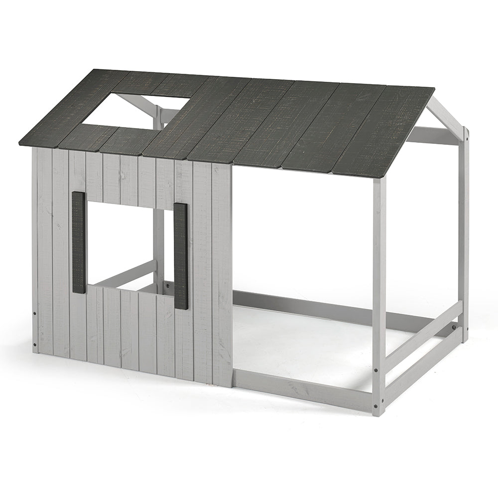 P'kolino Kid's House Twin Floor Bed - Dark Grey Roof with Light Grey Walls