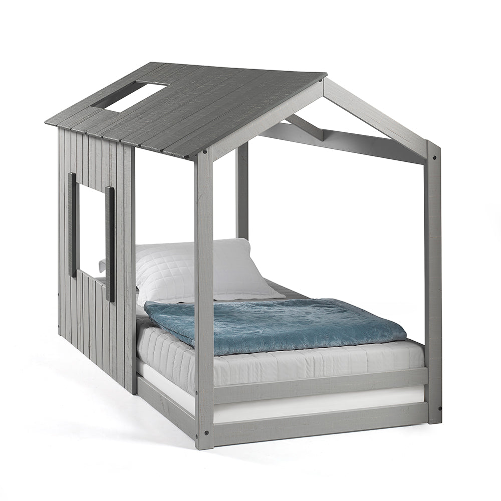 P'kolino Kid's House Twin Floor Bed - Dark Grey Roof with Light Grey Walls