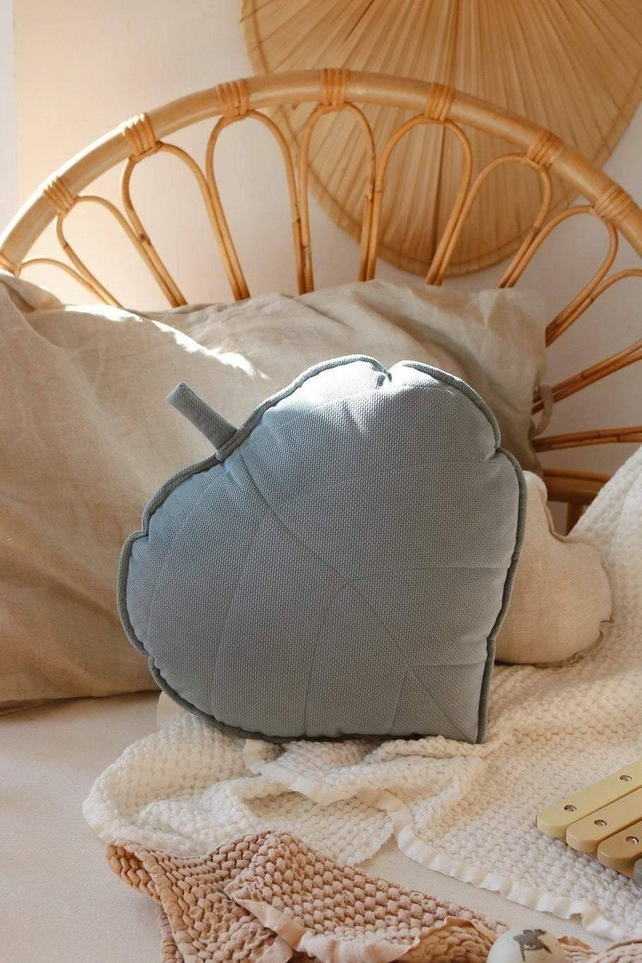 Velvet “grey Mint” Leaf Pillow