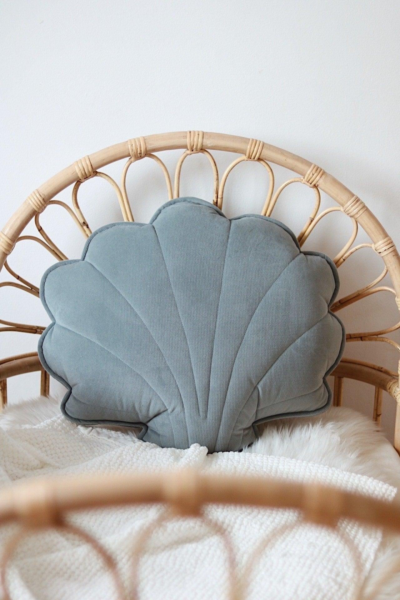 Large Velvet Grey Mint Shell Pillow