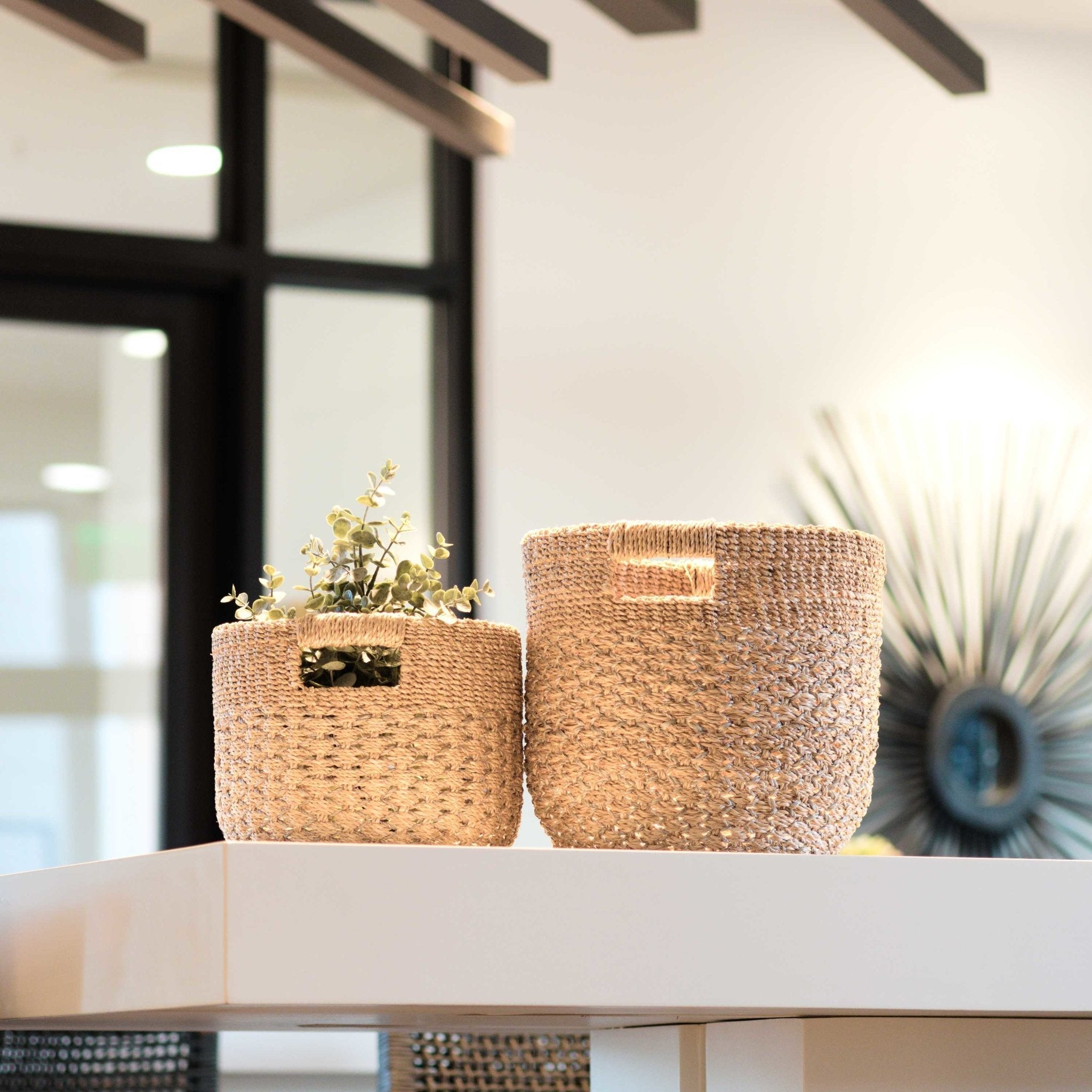 Grey + Natural Round Bottom Baskets, Set Of 2 - Woven Baskets | Likhâ