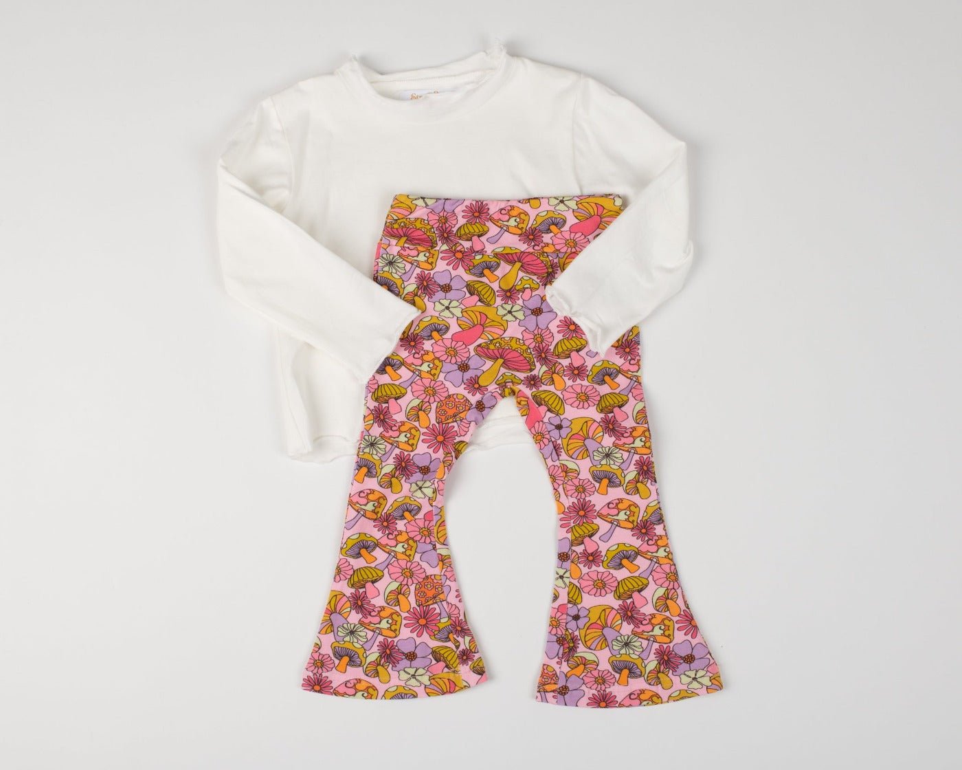 Groovy Mushroom Jersey Bell Bottom Flare Pants For Babies, Toddlers And Girls