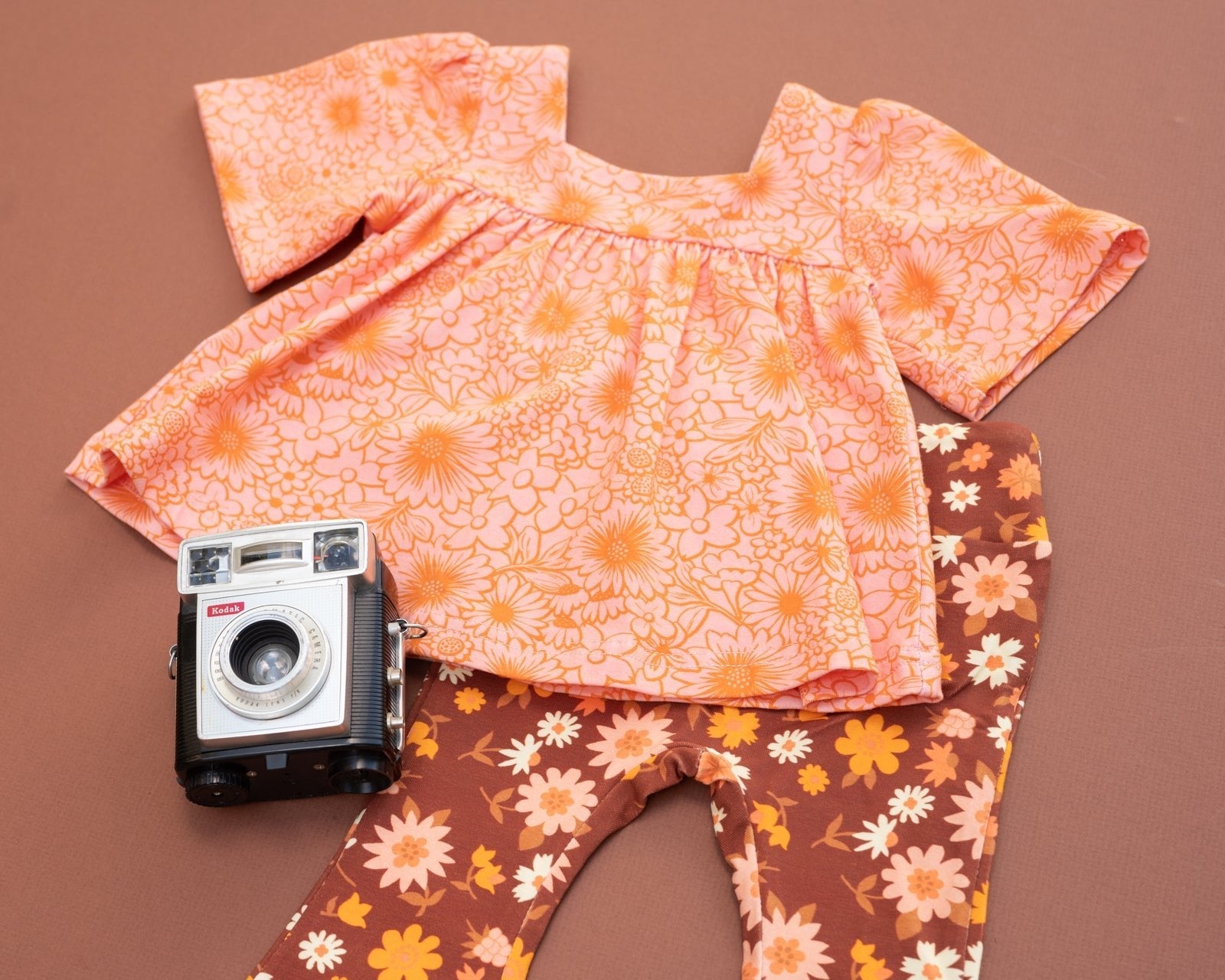 Bell Sleeve Top In Pink And Orange For Baby Toddler Girls