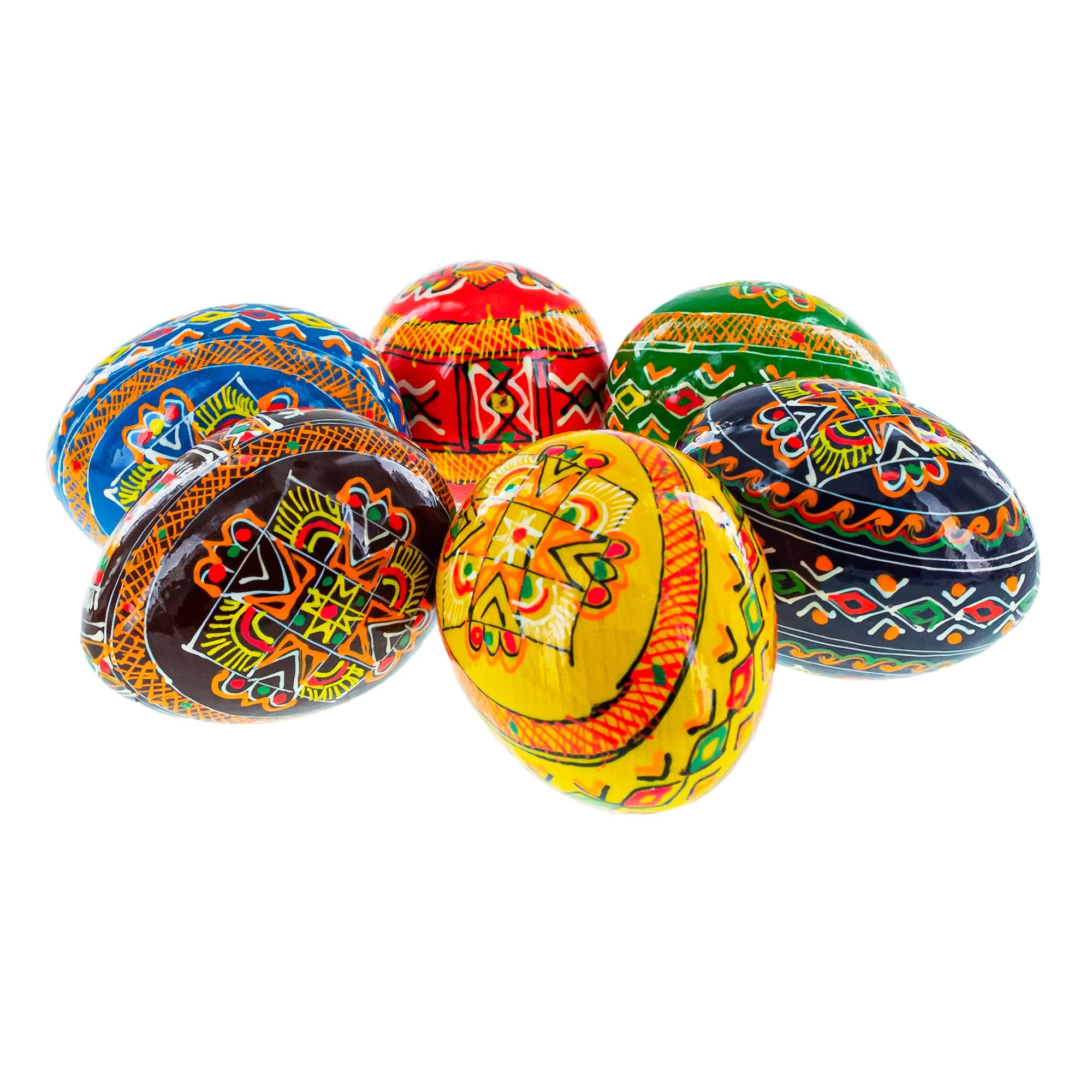 Set Of 6 Hand Painted Wooden Ukrainian Easter Eggs 2.5 Inches