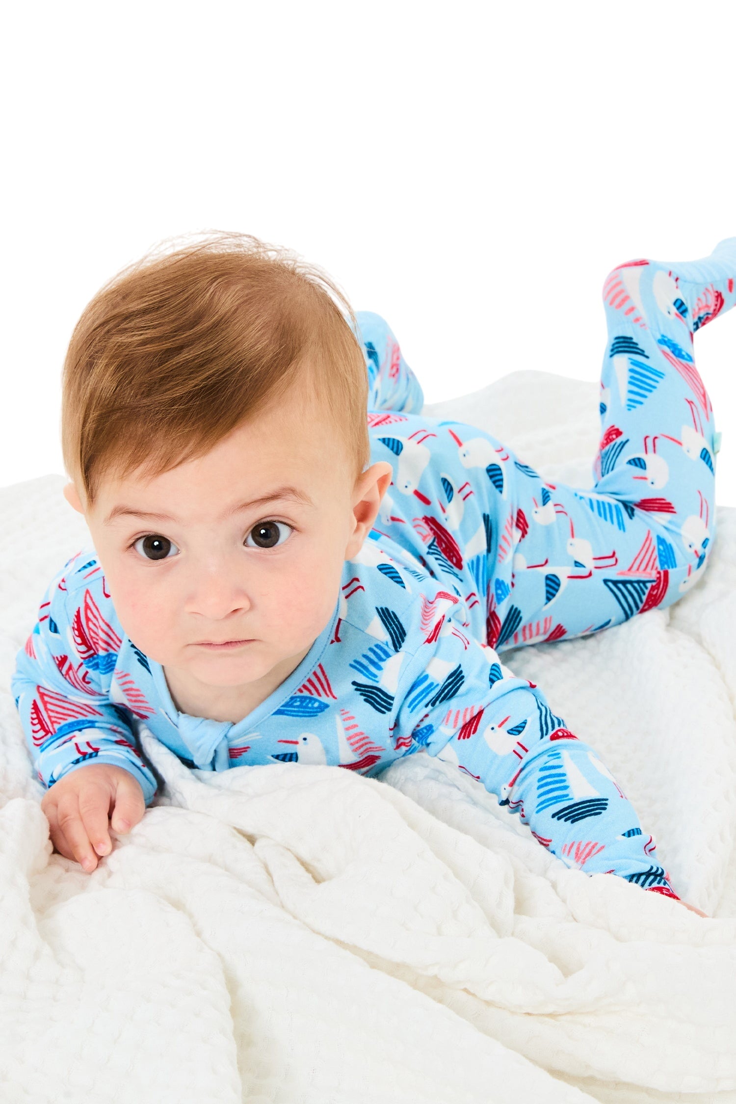 Soft & Stretchy Zipper Footie - Seagulls