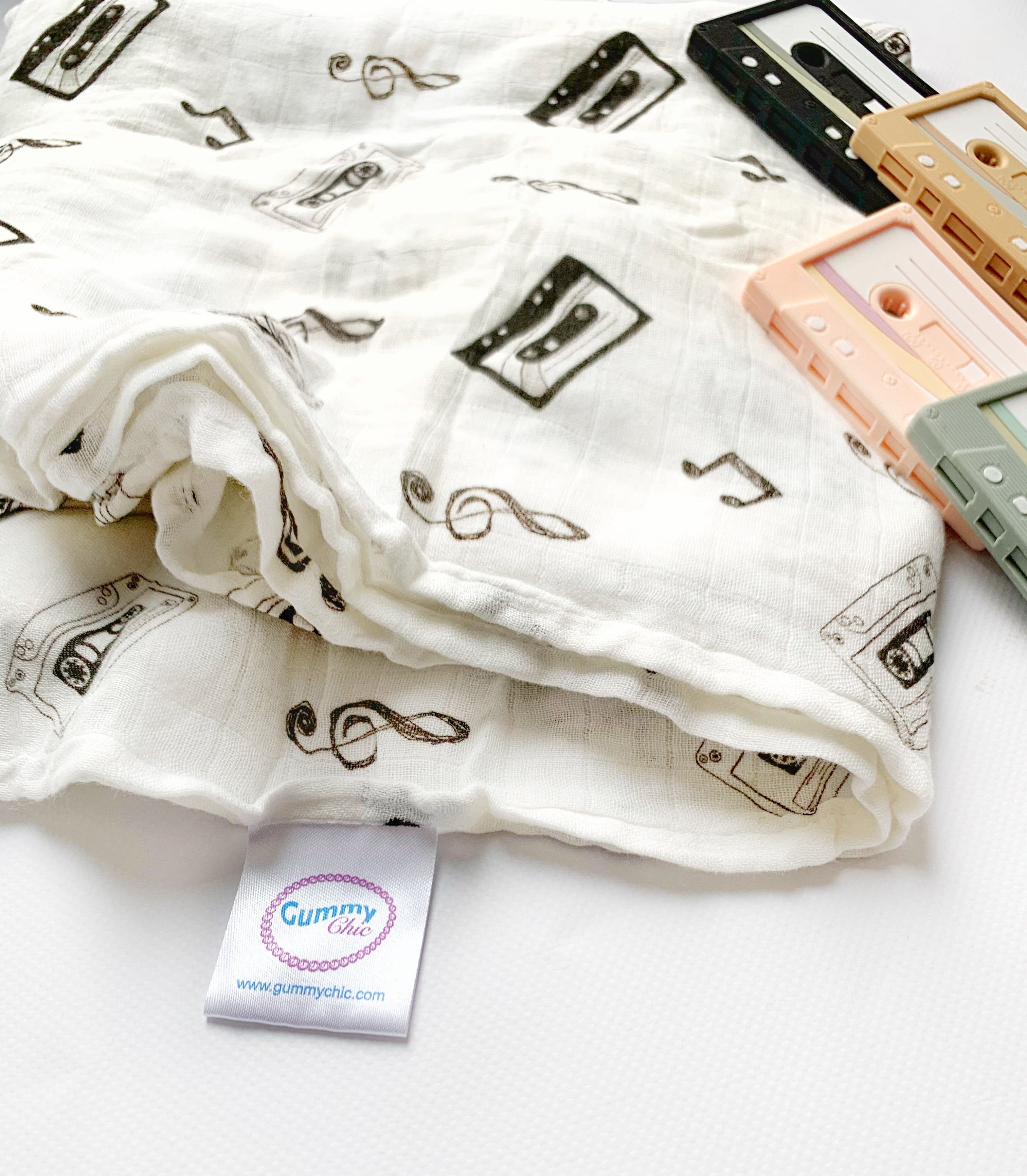 Monochromatic Swaddle Blanket, Baby Blanket Mix Tape Cassette
