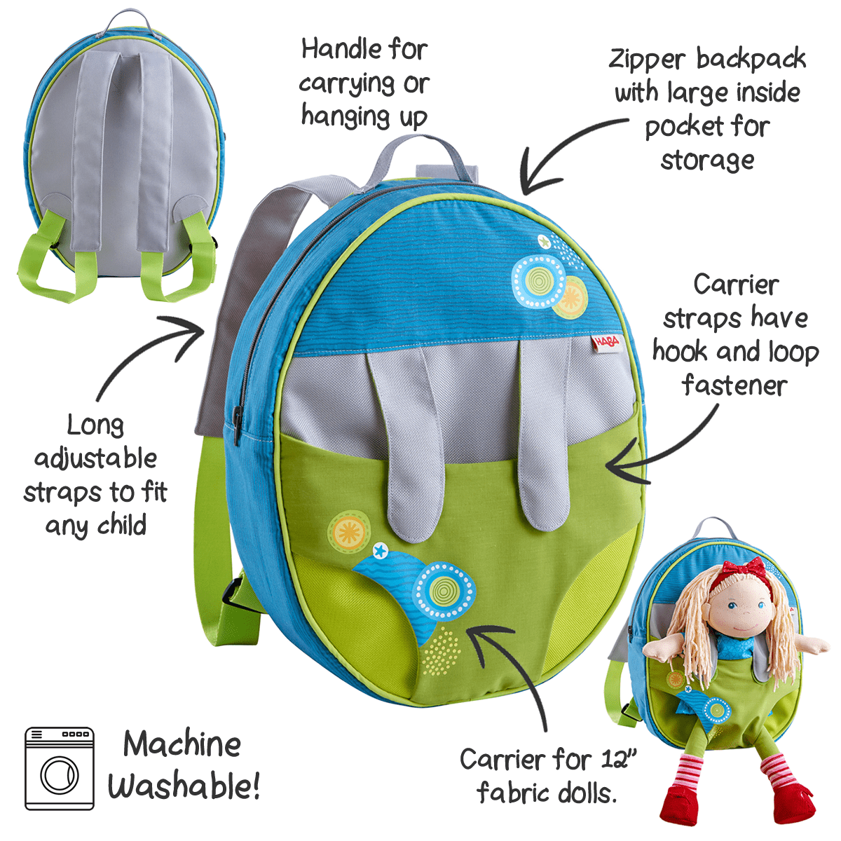 Summer Meadow Backpack To Carry 12" Soft Dolls