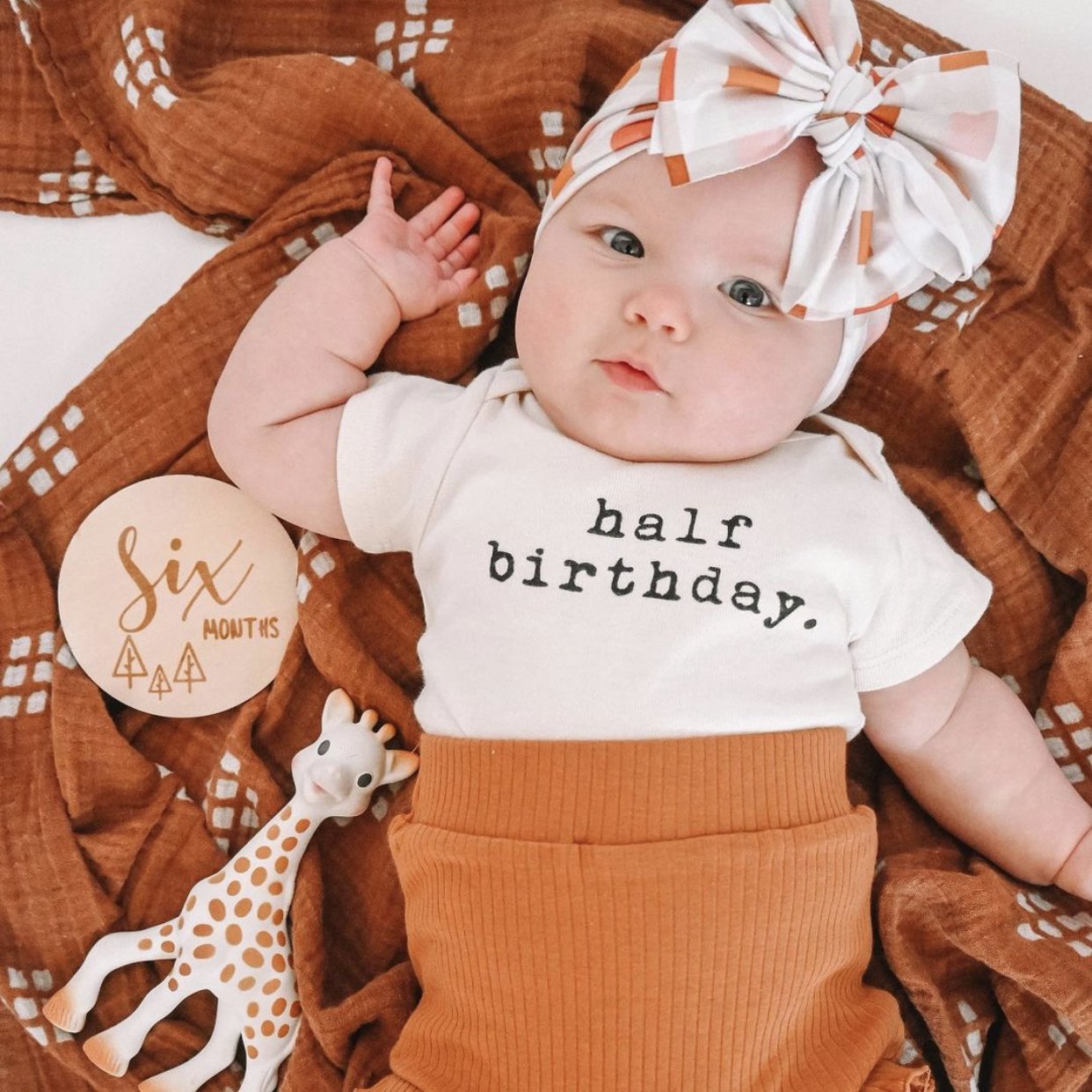 Half Birthday Organic Cotton Baby Bodysuit Short Sleeve