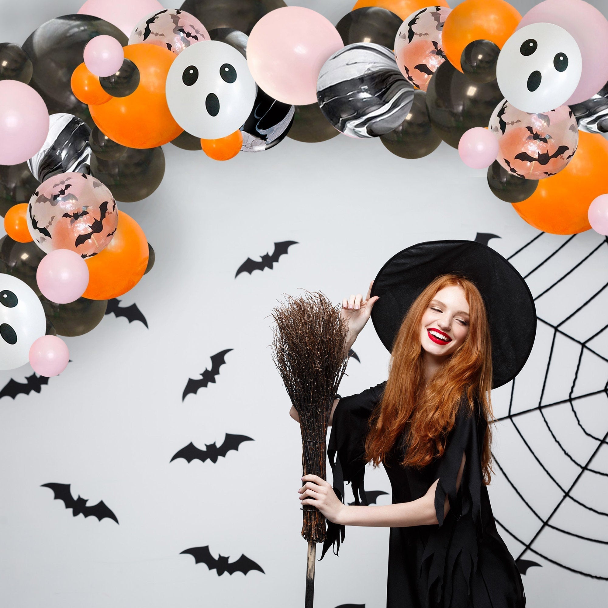 Pastel Pink & Black Halloween Balloon Garland Kit
