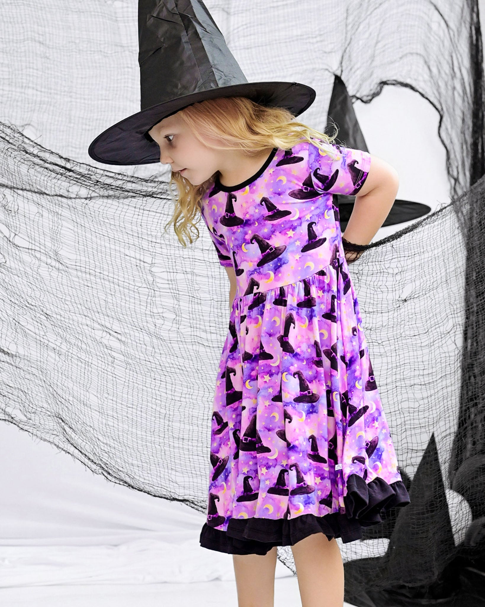 Halloween | Starry Witch Hats | Bamboo Ruffle Twirl Dress