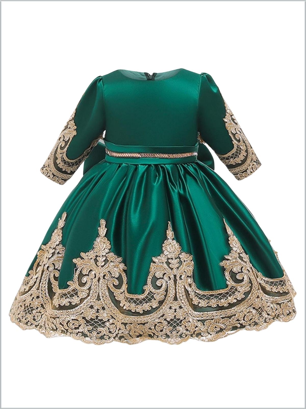 Satin And Gold Embroidered Holiday Princess Dress