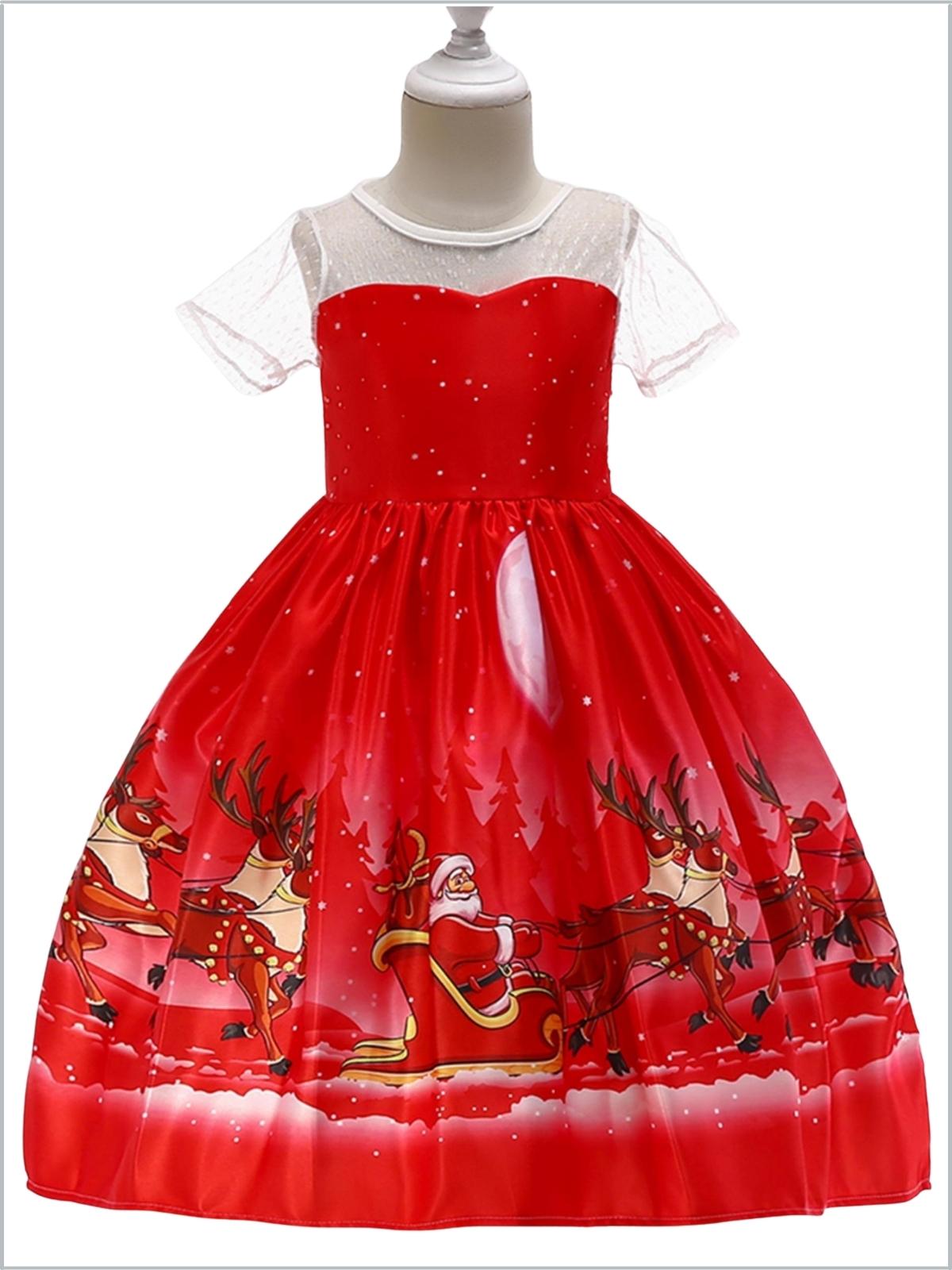 Ho-ho-ho Sheer Sleeve Holiday Scene Dress