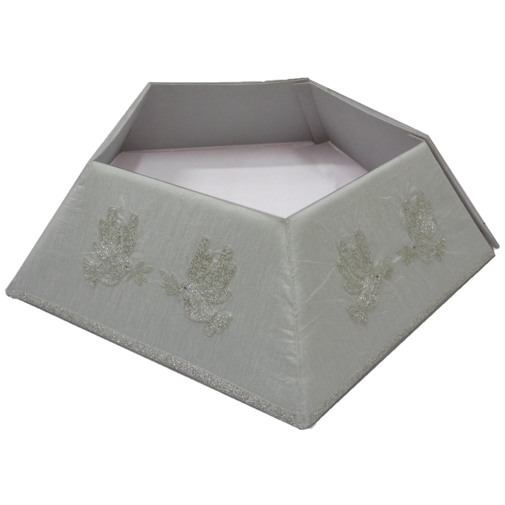 Hand Beaded Adjustable Christmas Tree Collar - Doves White Silk