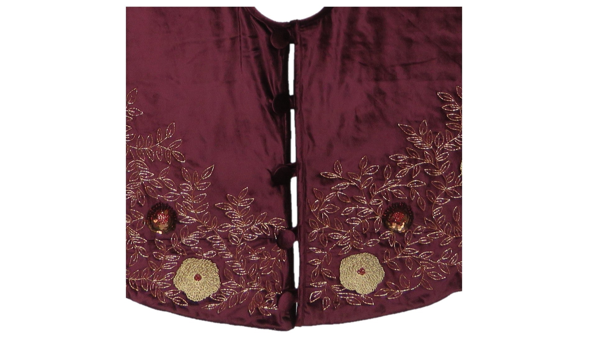 Hand Beaded Velvet Floral Wine Christmas Tree Skirt 60"