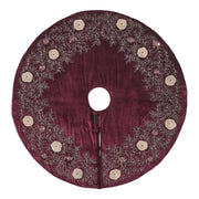 Hand Beaded Velvet Floral Wine Christmas Tree Skirt 60"