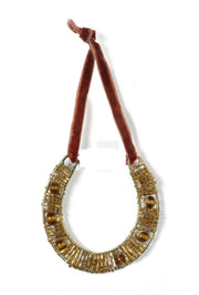 Hand Beaded Horseshoe Christmas Ornament Gold