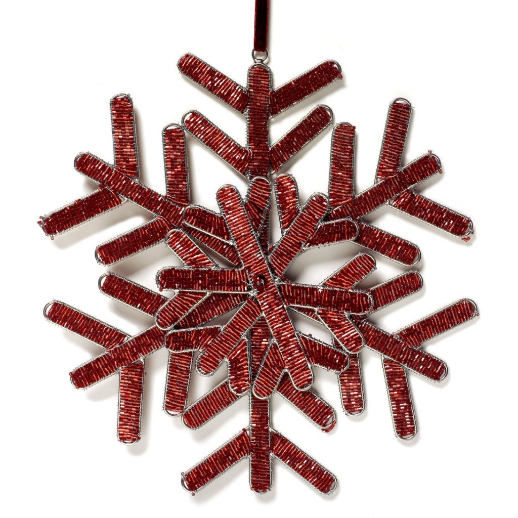 Hand Beaded Snowflake Christmas Ornament Red - 12"