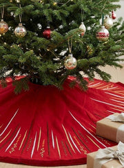 Hand Beaded Starburst Christmas Tree Skirt In Red Silk - 60"