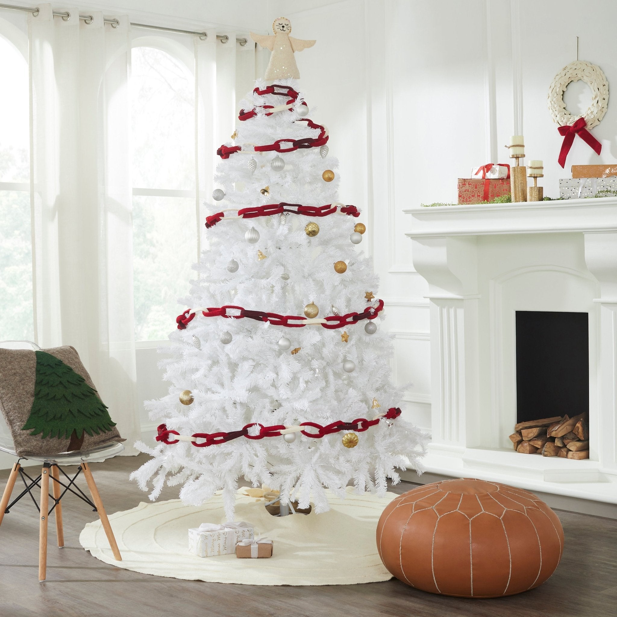 Hand Felted Wool Christmas Garland - Loop Chain In Red - 6'