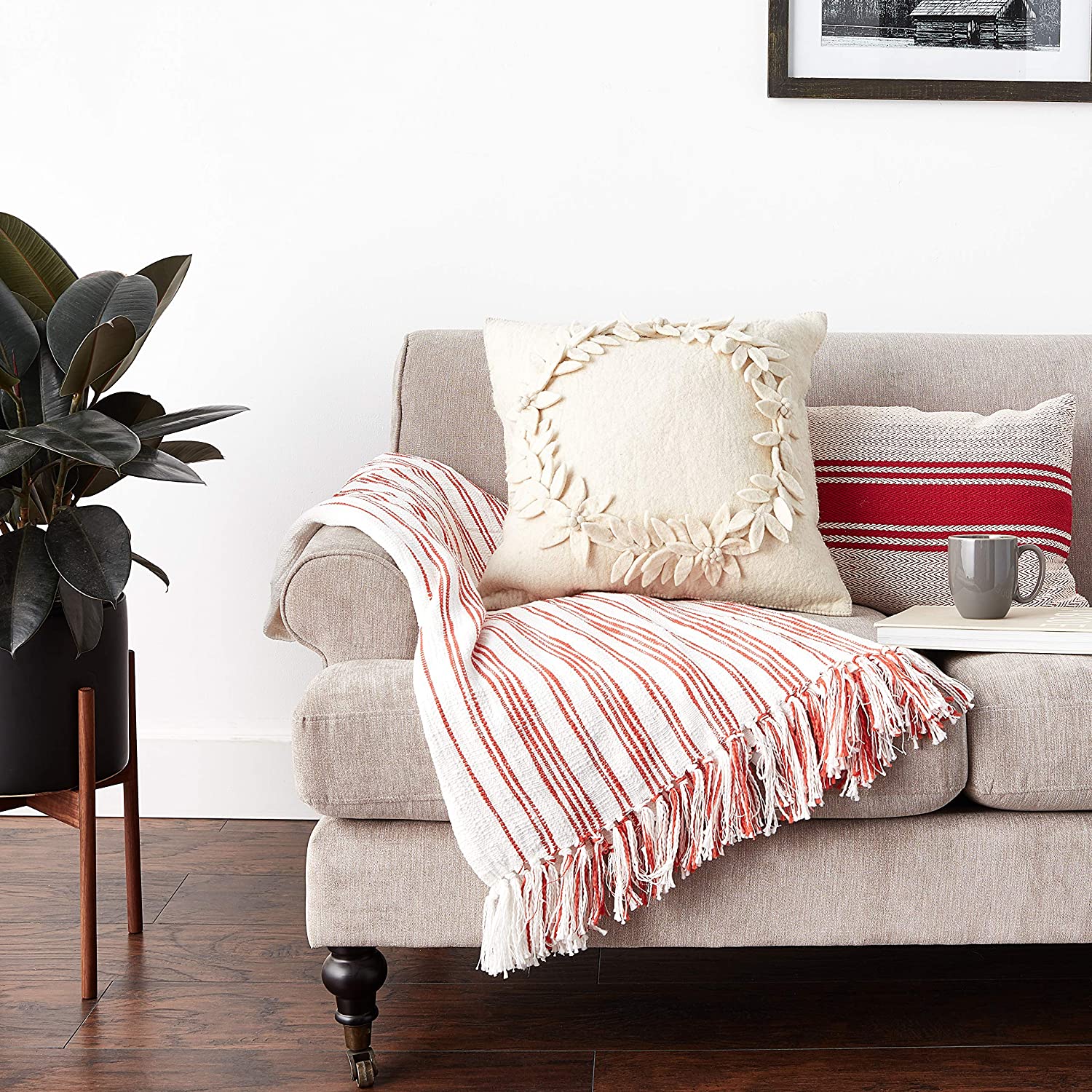 Hand Felted Wool Christmas Pillow –cream Wreath – 20"