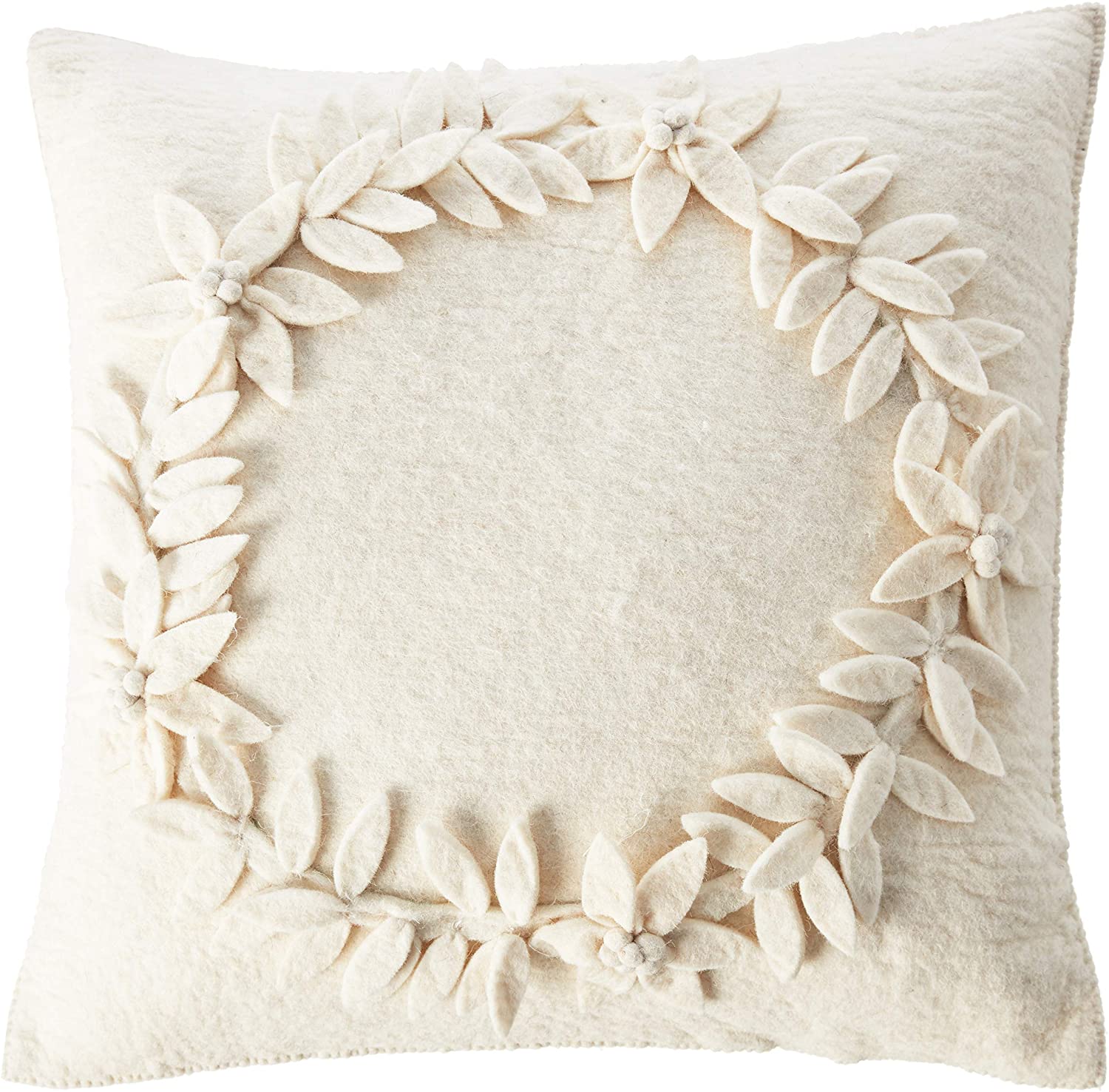 Hand Felted Wool Christmas Pillow –cream Wreath – 20"