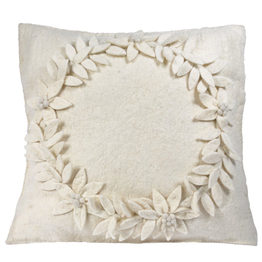 Hand Felted Wool Christmas Pillow –cream Wreath – 20"