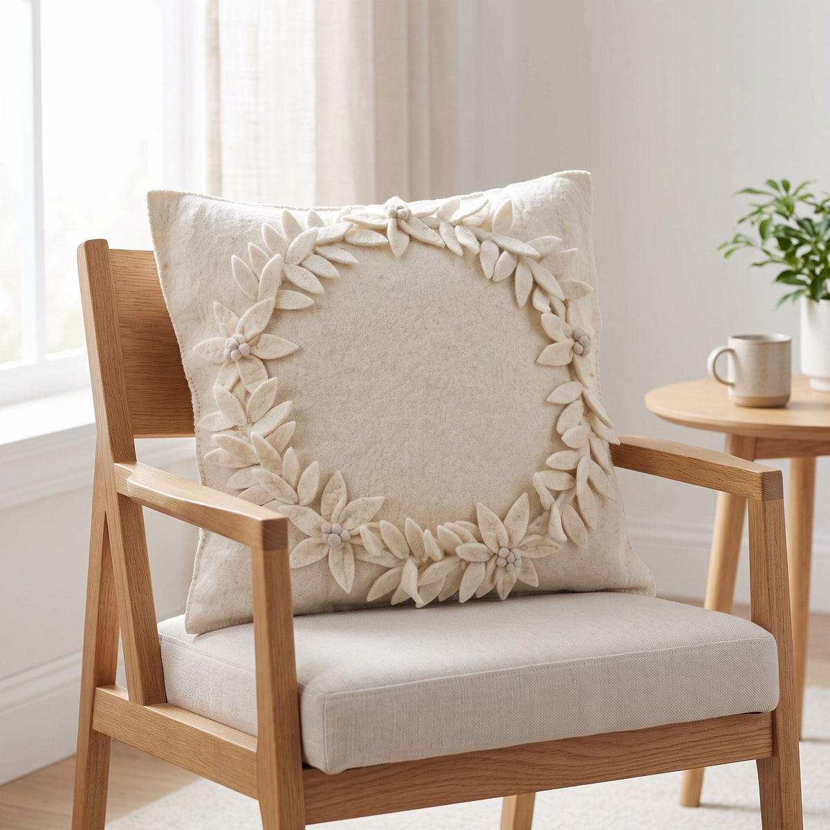 Hand Felted Wool Christmas Pillow –cream Wreath – 20"