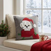 Hand Felted Wool Christmas Pillow - Dog In Box - 20"