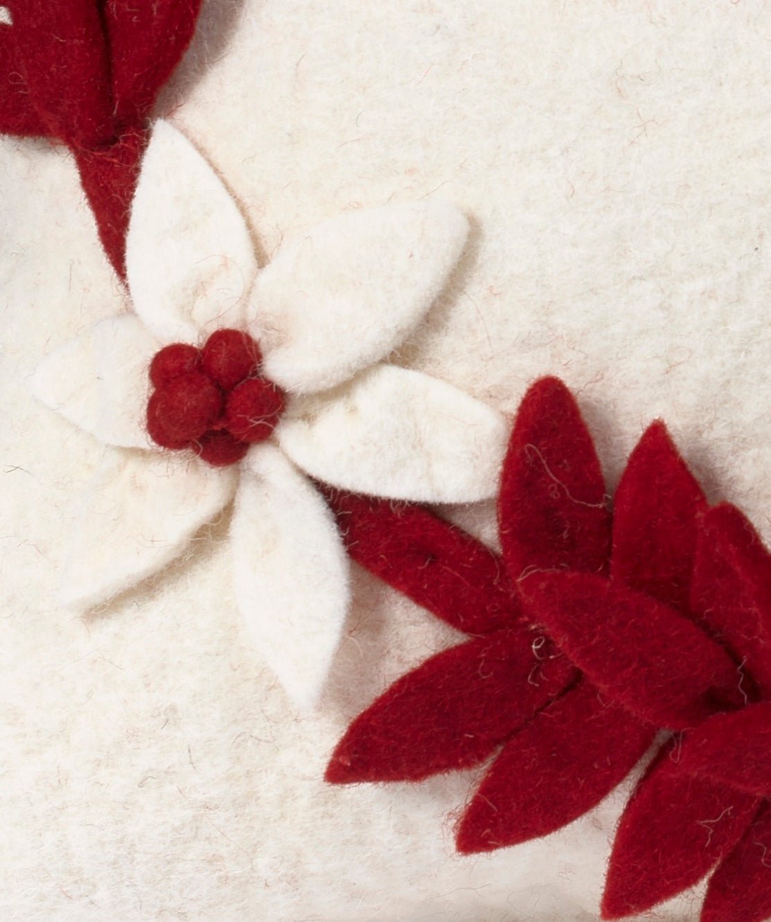 Hand Felted Wool Christmas Pillow - Merry Wreath Cream - 20"
