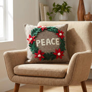 Hand Felted Wool Christmas Pillow - Peace Wreath Natural Gray - 20"