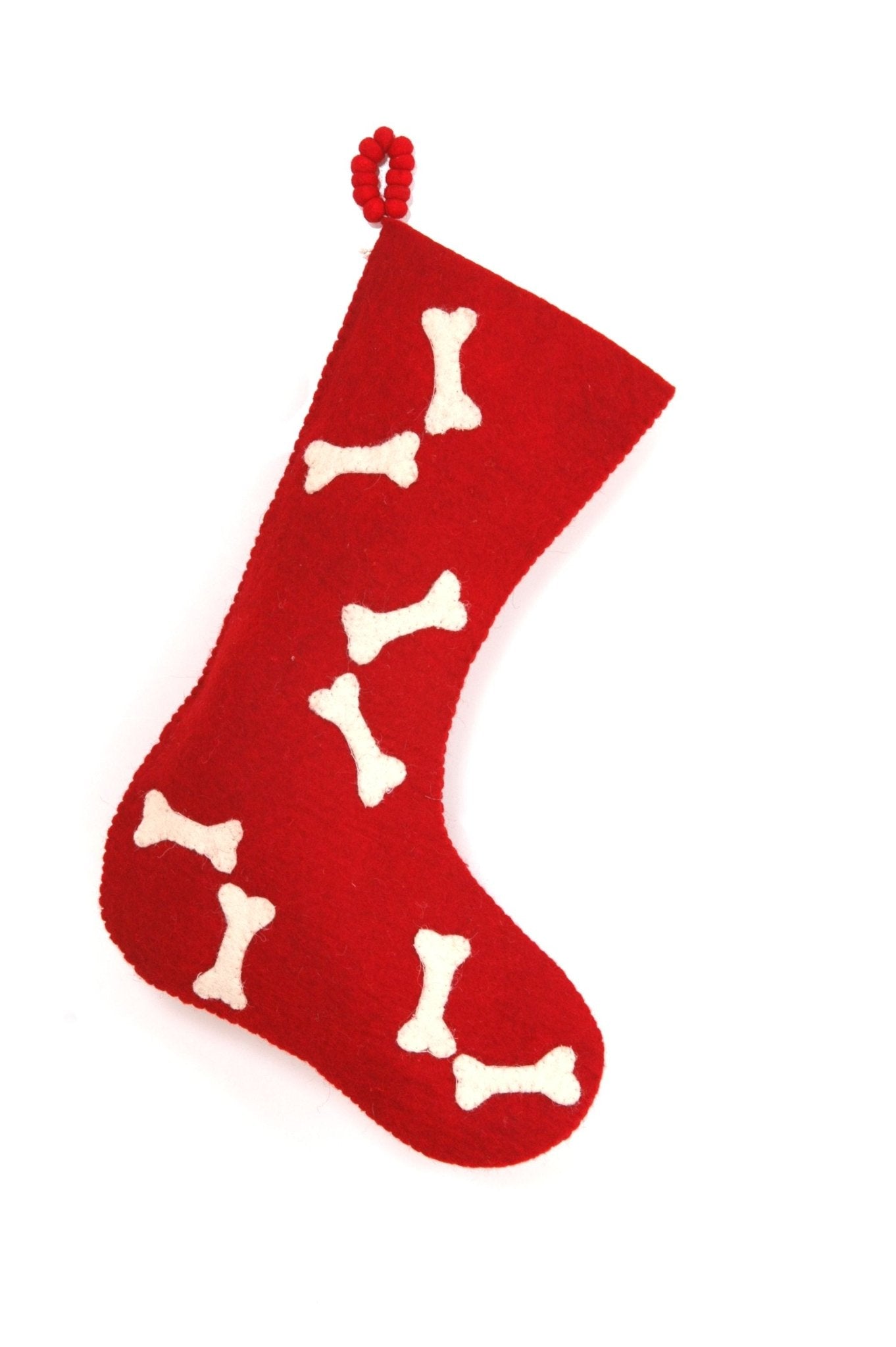 Hand Felted Wool Christmas Stocking - Bones Red