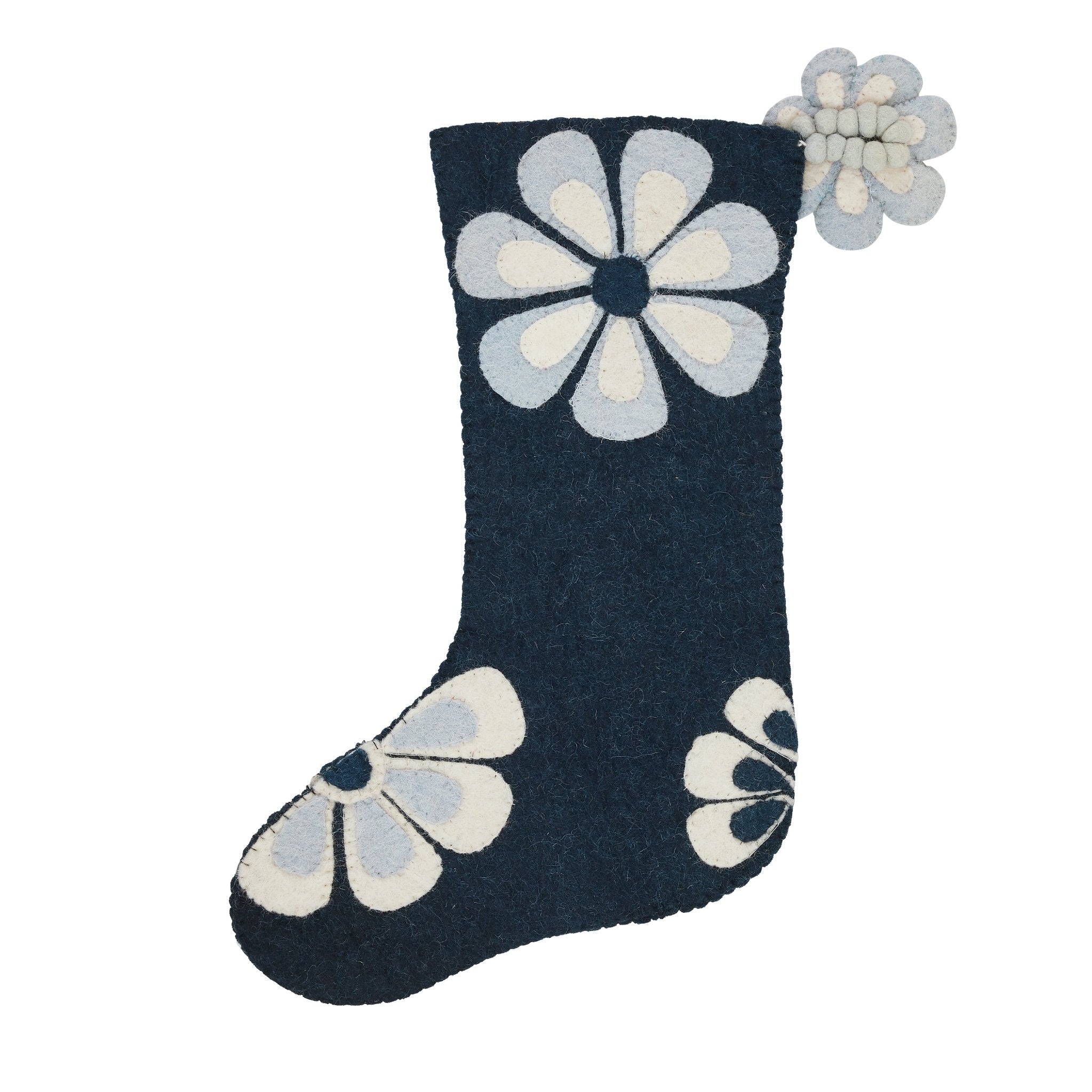 Hand Felted Wool Christmas Stocking - Flower Power Blue Arcadia Home