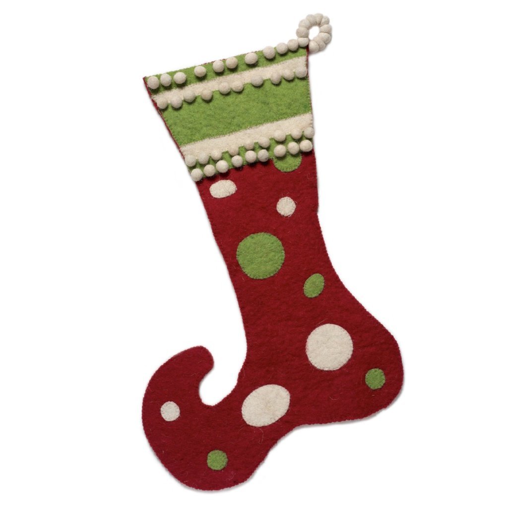 Hand Felted Wool Christmas Stocking - Red And Green Jester Arcadia Home