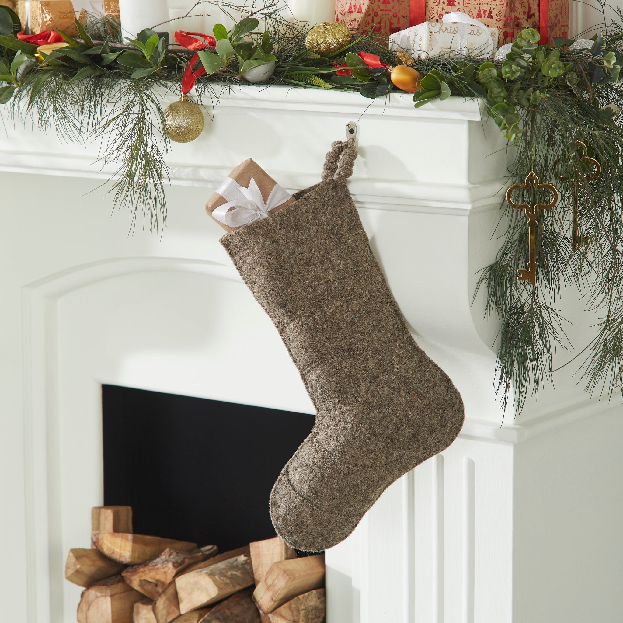 Hand Felted Wool Christmas Stocking - Spiral Grey