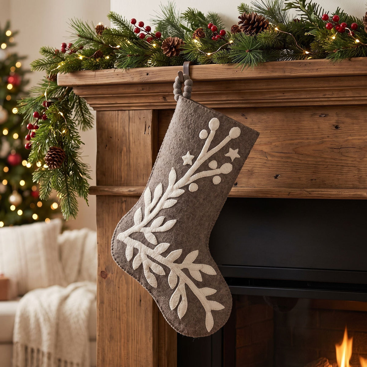 Hand Felted Wool Christmas Stocking – Stars And Branch Gray