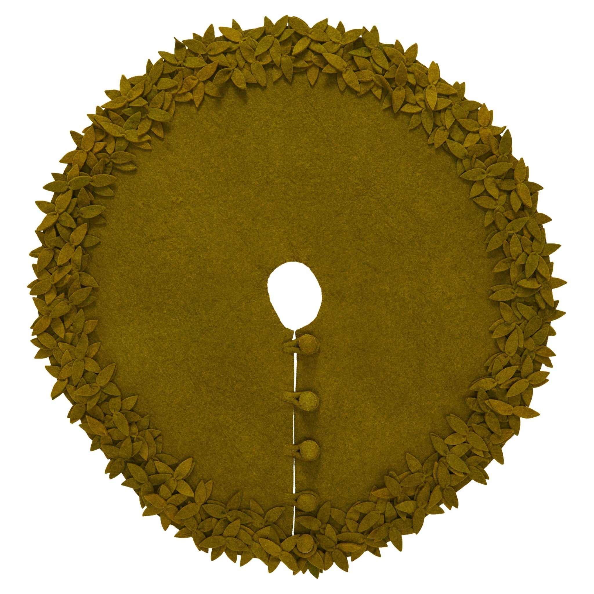 Hand Felted Wool Christmas Tree Skirt - Overlapping Flowers Border In Chartreuse Green - 64"