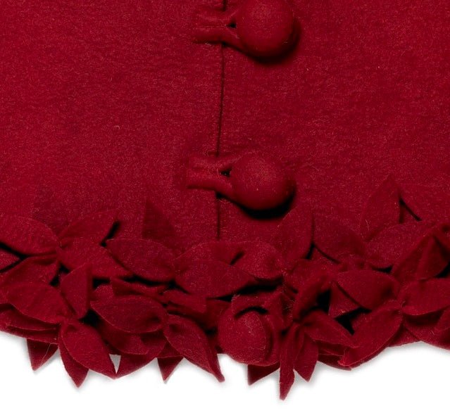 Hand Felted Wool Overlapping Flowers Border Maroon Christmas Tree Skirt 64"/72"