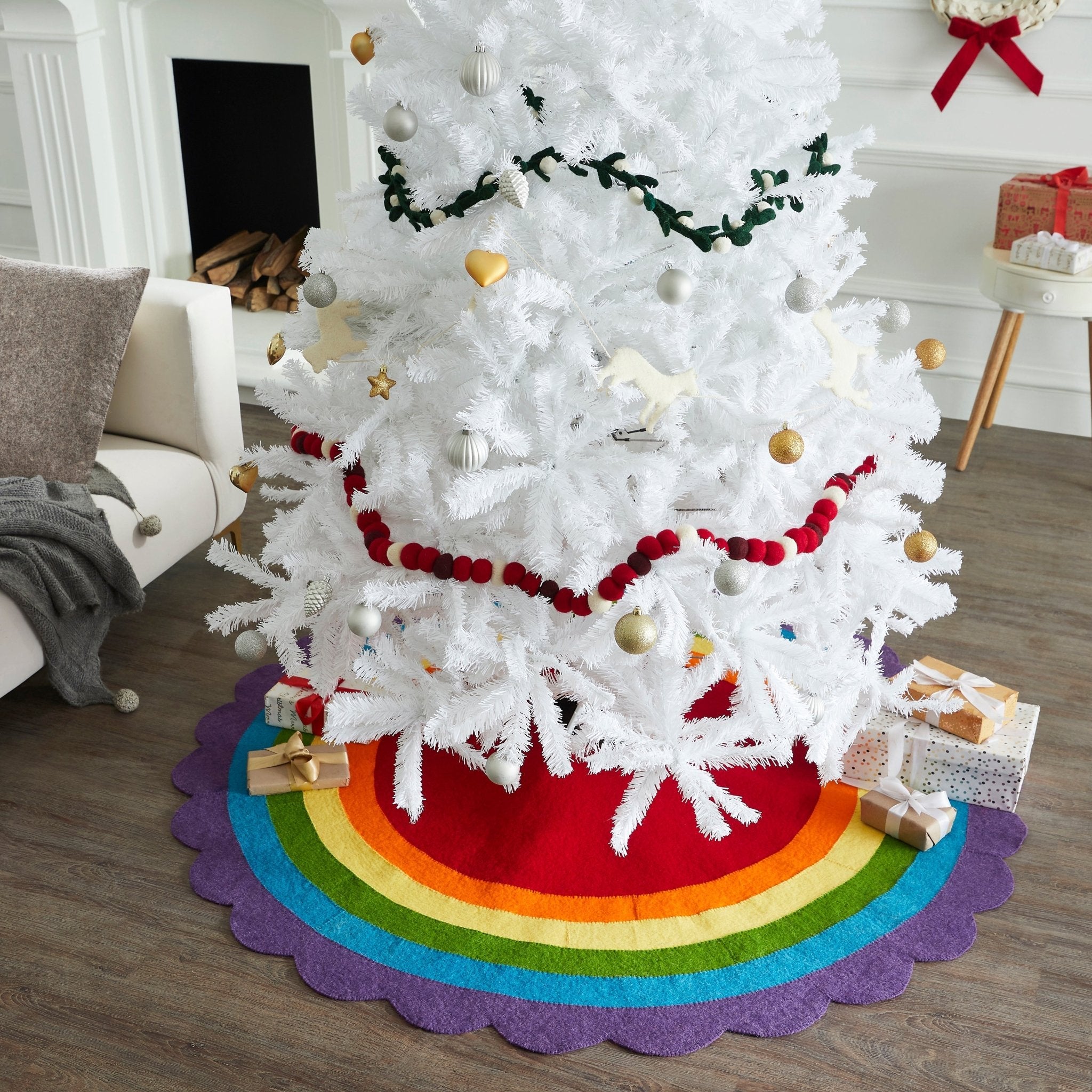 Rainbow Pride Hand Felted Wool Christmas Tree Skirt 60"
