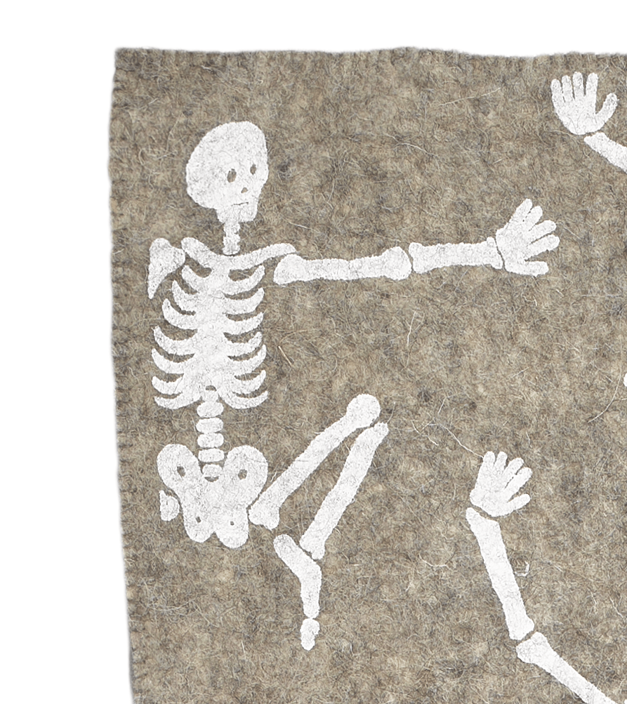 Hand Felted Wool Halloween Skeleton Table Runner - 16x72"